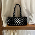 Women's Black Polka Dot Canvas Shoulder Bag with Zipper Closure