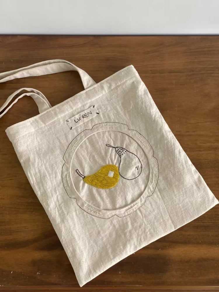 Women's Embroidered Cotton Linen Tote Bag