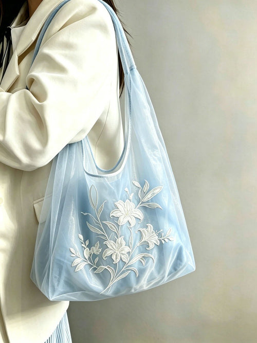Women's Large Floral Embroidered Tote Bag