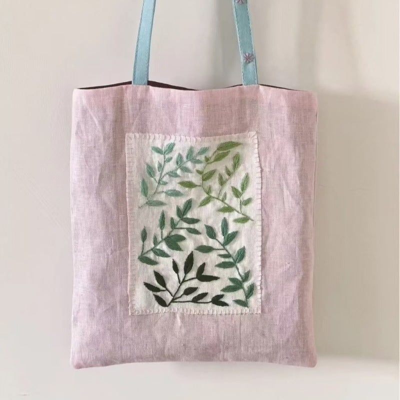 Women's Leaf Embroidered Cotton Linen Tote Bag
