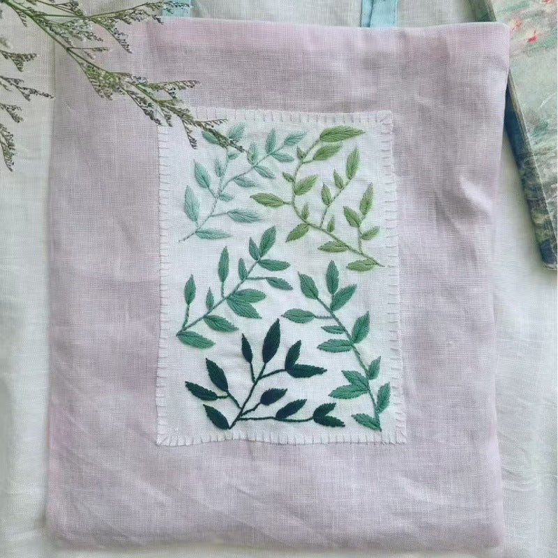 Women's Leaf Embroidered Cotton Linen Tote Bag