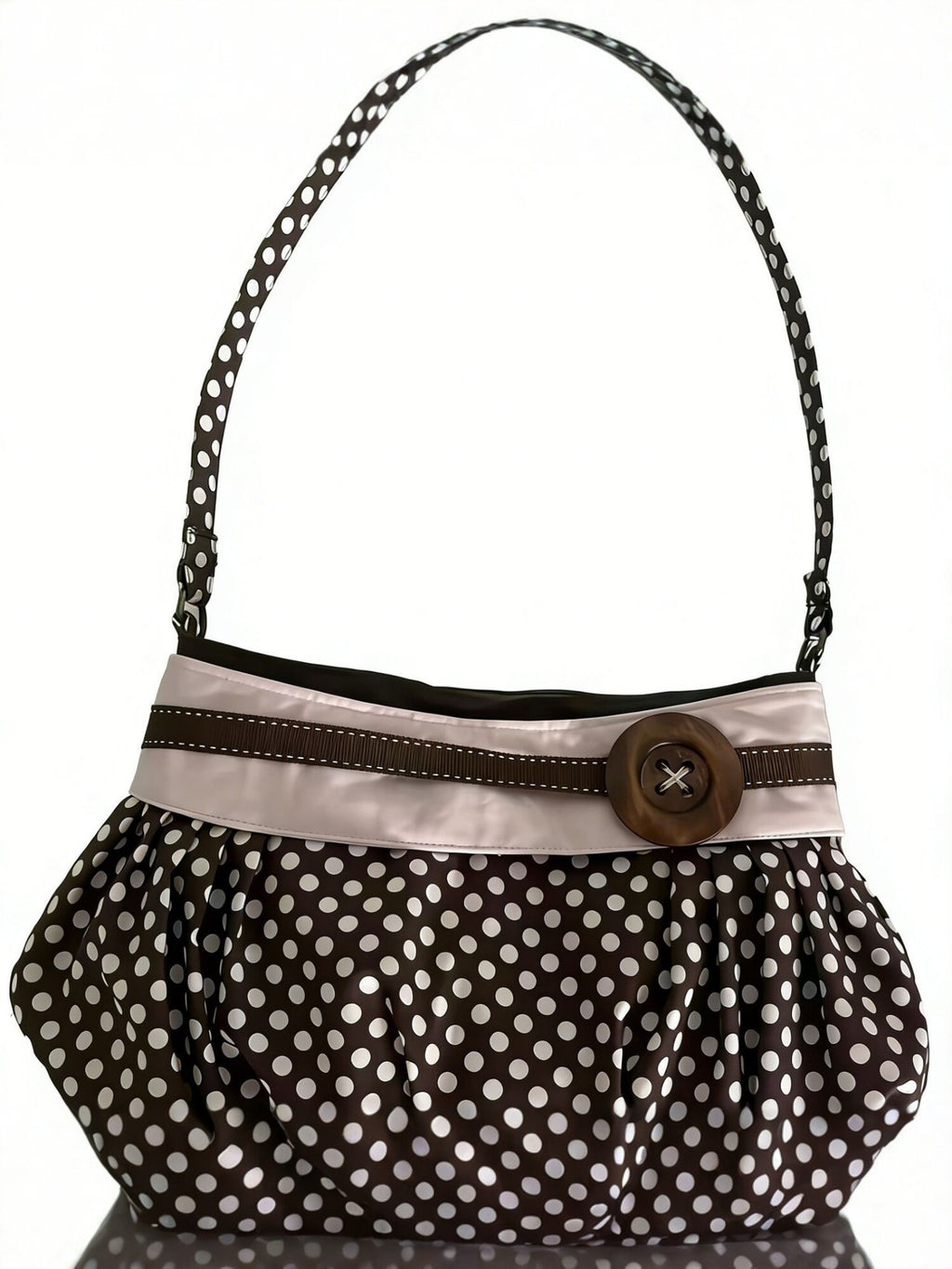 Women's Retro Polka Dot Gathered Shoulder Bag with Contrast Trim