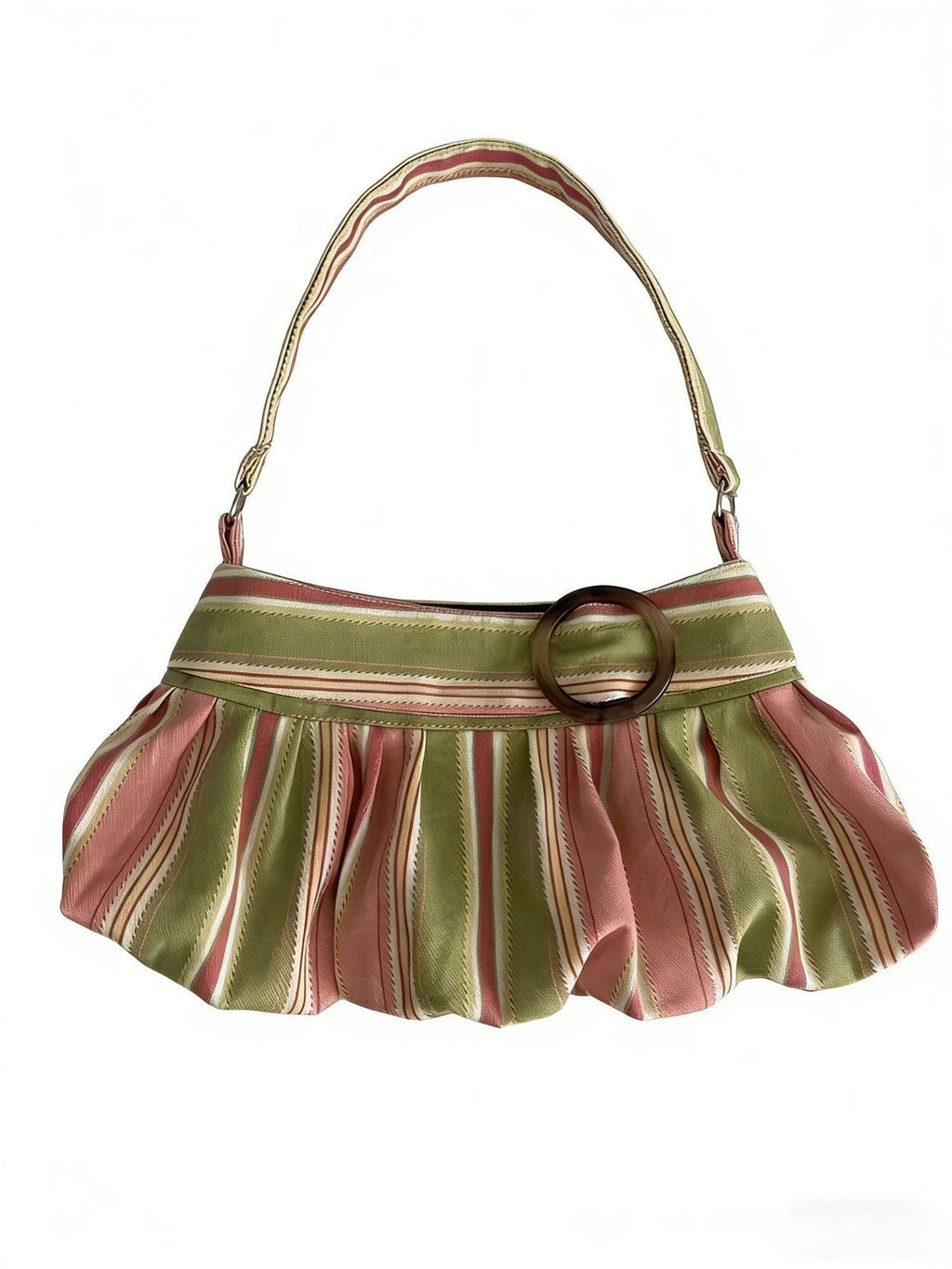 Women's Striped Ruched Shoulder Bag with Ring Detail