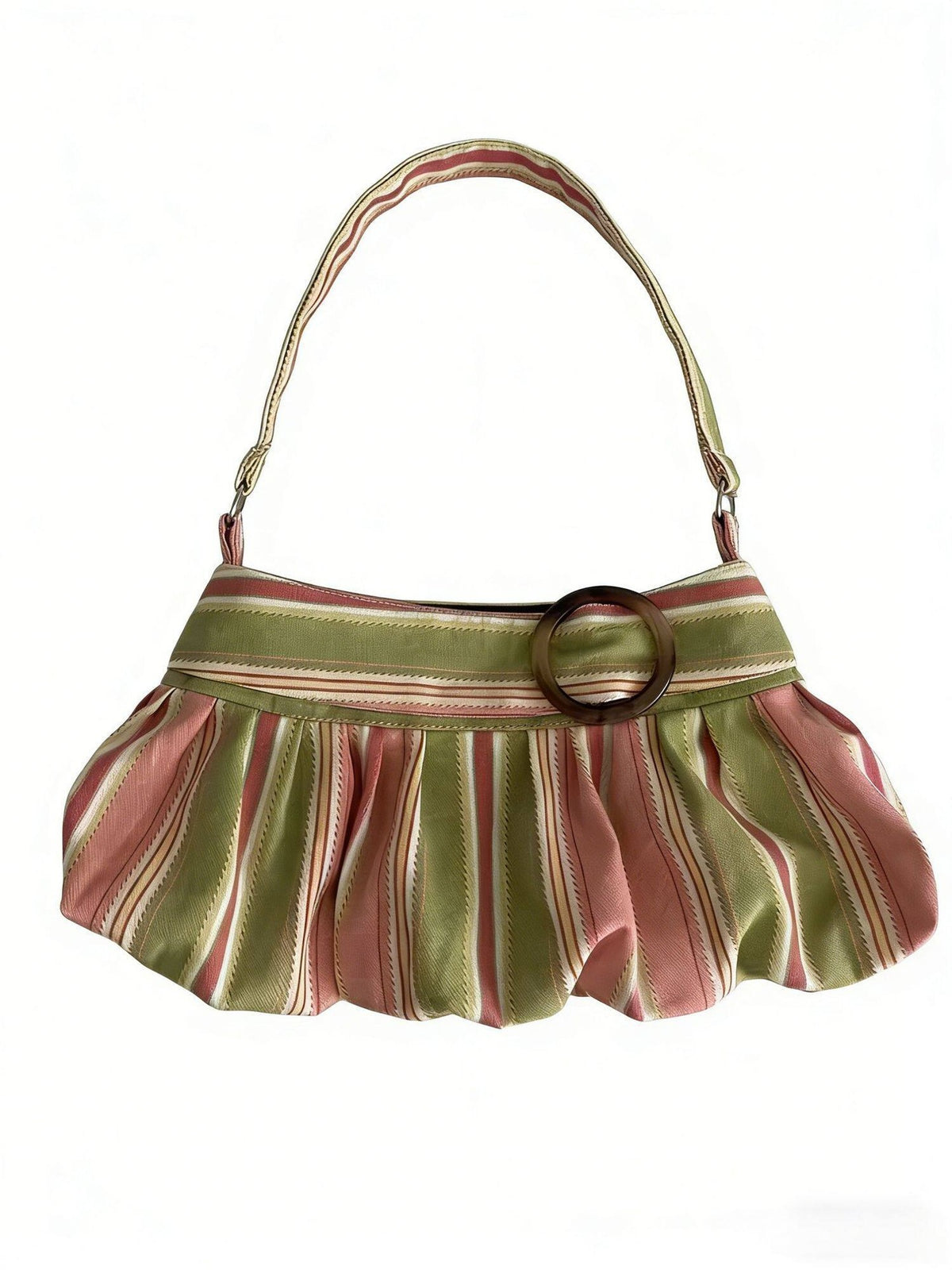 Women's Striped Ruched Shoulder Bag with Ring Detail